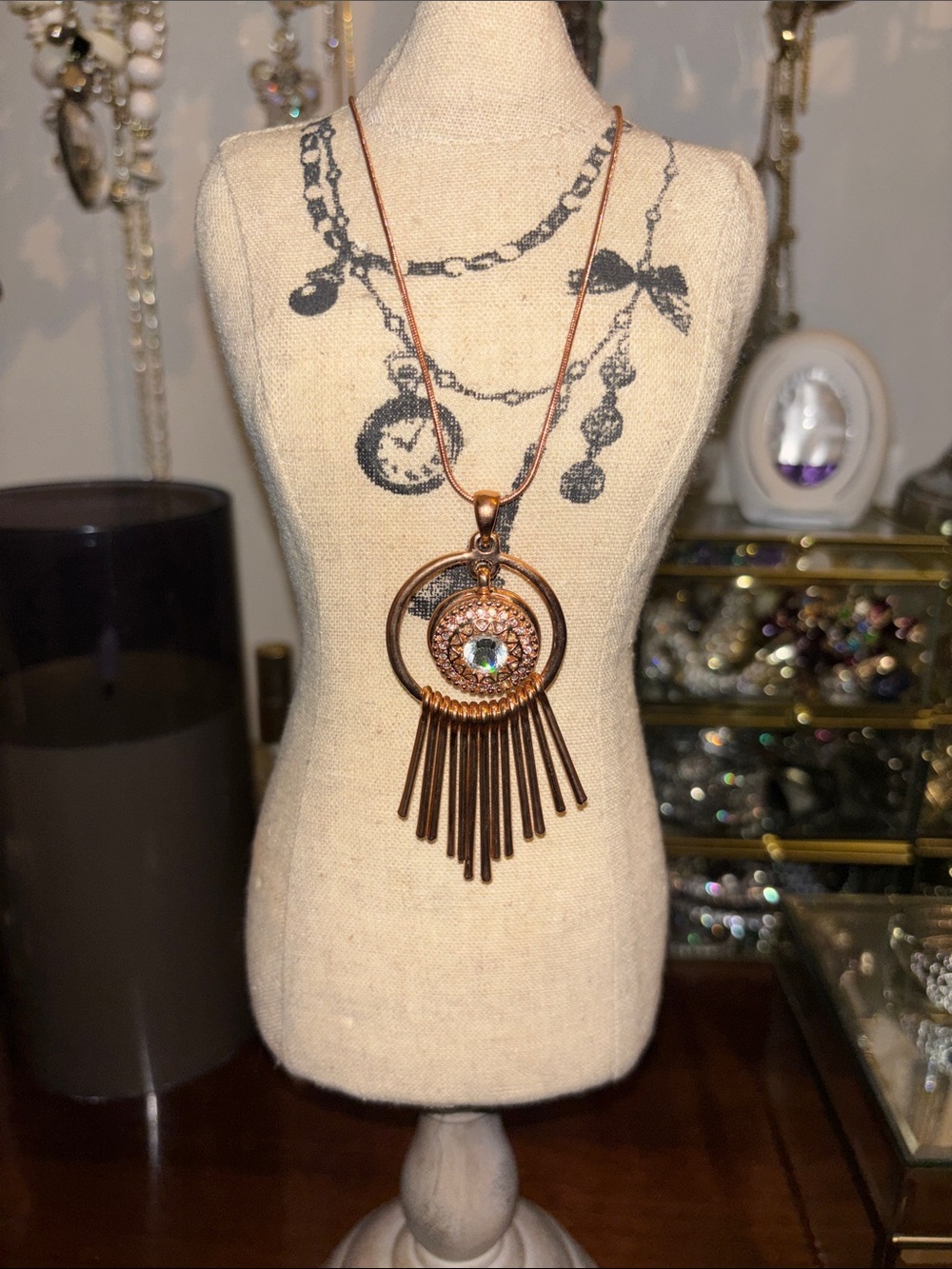 GS Rose Gold-Tone Fringe Necklace with Iridescent Crystal Pendant